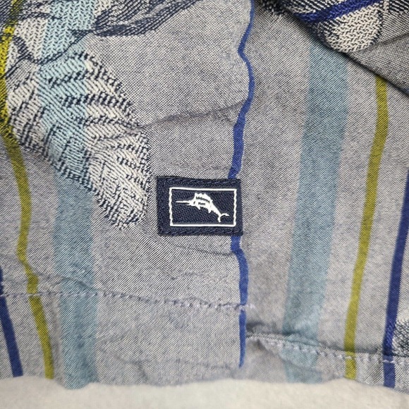 Tommy Bahama Shirt Men's Large Gray Striped Hawaiian Silk Cotton Button Down - Picture 6 of 12
